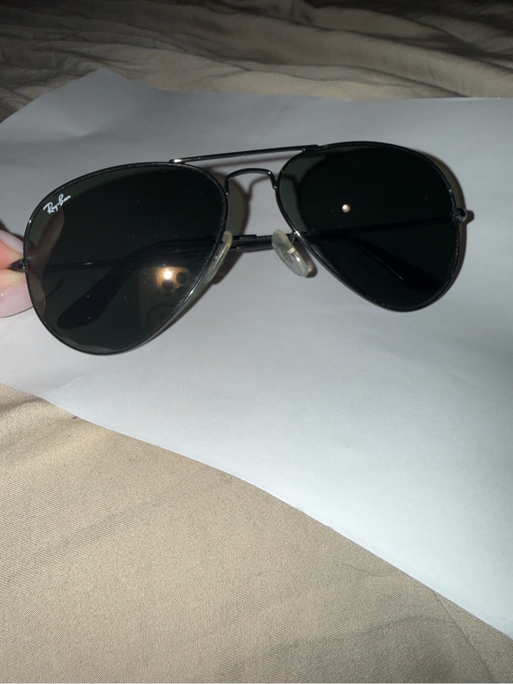 Ray-Ban Aviator Sunglasses with Black Frame and Dark Green Lenses